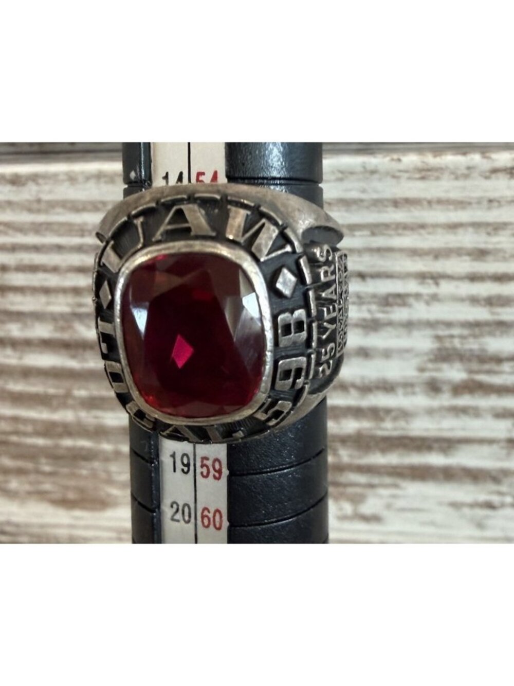Local 598 UAW Ring Sterling Silver Genuine Stone 25 Years Of Service Size 8